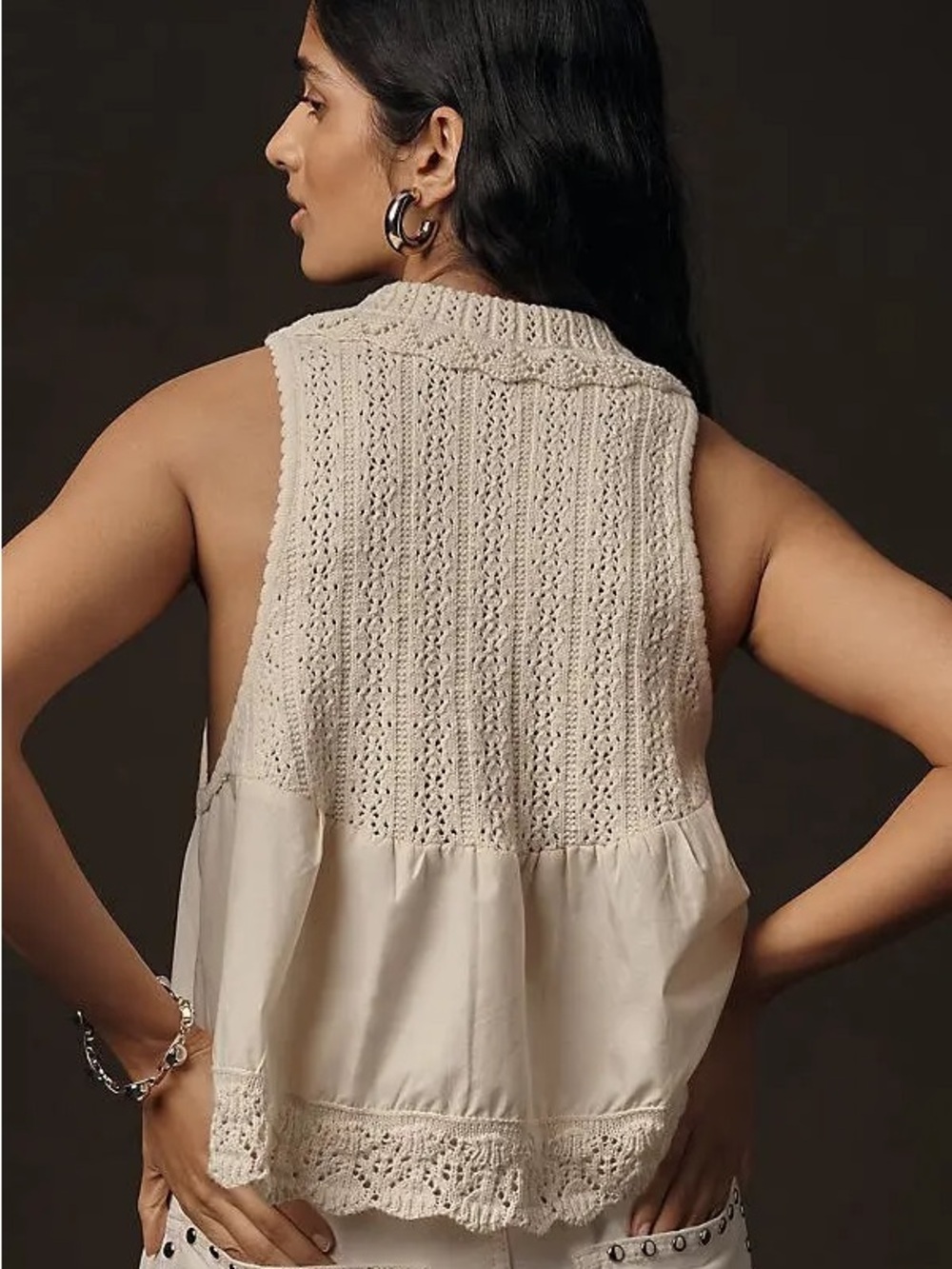NWT ANTHROPOLOGIE Ivory Crochet-Trim Sleeveless Button Front Top Size Medium - Picture 2 of 11